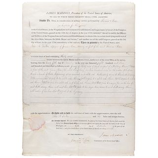 James Madison Document Signed as President - Land Grant for Continental Army Service