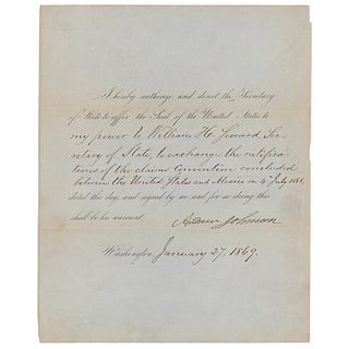 President Andrew Johnson Sends William H. Seward to Exchange Convention Ratifications with Mexico
