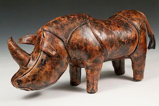 ABERCROMBIE & FITCH LEATHER RHINO FOOTSTOOL