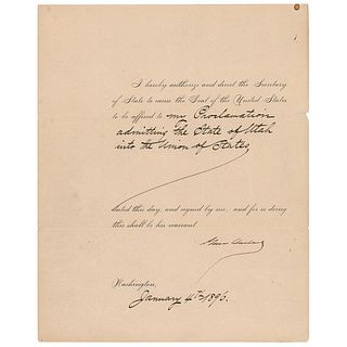 President Grover Cleveland Approves Statehood for Utah in 1896