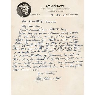 Sgt. Alvin C. York Autograph Letter Signed on Running for President