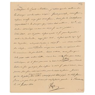 Napoleon Letter Signed - Estimating Stock Values of the Bank of France
