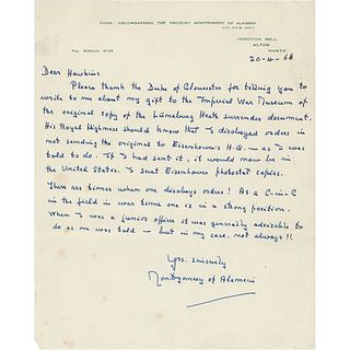 Montgomery of Alamein Autograph Letter Signed - "There are times when one disobeys orders!"