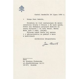 Pope John Paul II Typed Letter Signed