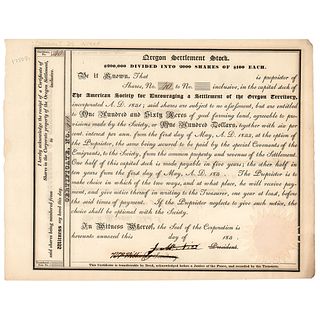 Oregon Territory: Early Stock Certificate to Encourage Settlement (1831)