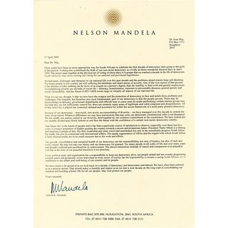 Nelson Mandela Typed Letter Signed on the Future of South Africa