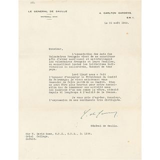Charles de Gaulle Typed Letter Signed - An Invitation to Join the "Association of Friends of French Volunteers"