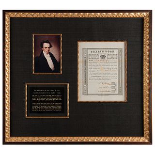 Stephen F. Austin Document Signed - Ornate 1836 Texian Loan Certificate Supporting the Revolution