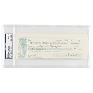 Abraham Lincoln Signed Check - PSA MINT 9 - to a Springfield book publisher, who he approached about publishing his historic debates with Stephen Doug