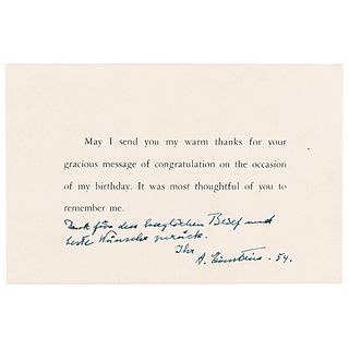 Albert Einstein Signed Appreciation Card - The Theoretical Physicist Celebrates His 75th Birthday