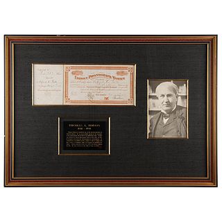 Thomas Edison Signed Stock Certificate for Edison Phonograph Works
