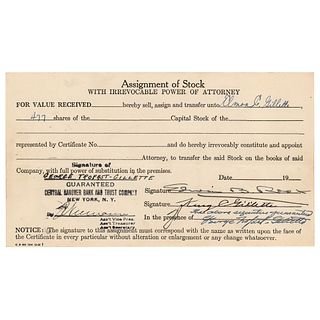 King Gillette Signed &#39;Assignment of Stock&#39; Document
