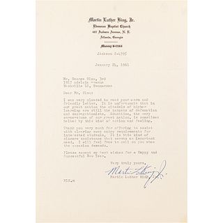 Martin Luther King, Jr. Typed Letter Signed on Segregation in Higher Education: "It is unfortunate that in our great nation the citadels of higher lea