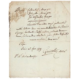 Joseph Guillotin Autograph Letter Signed