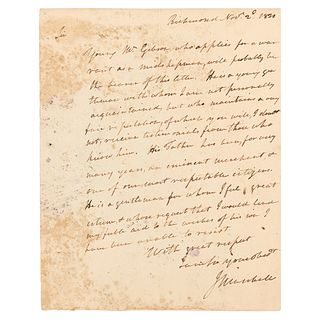 John Marshall Autograph Letter Signed