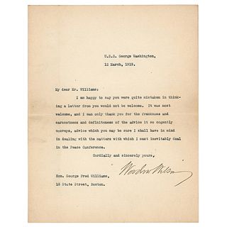 Woodrow Wilson Typed Letter Signed as President, from the U.S.S. George Washington En Route to the Paris Peace Conference
