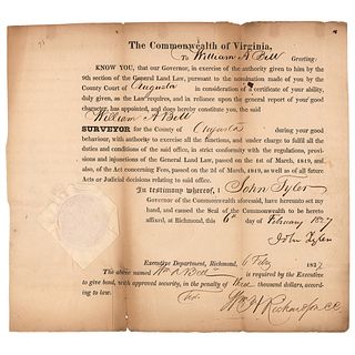 John Tyler Document Signed as Governor of Virginia