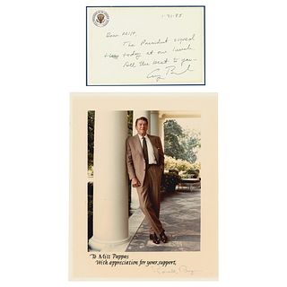 Ronald Reagan Signed Photograph and George Bush Autograph Note Signed, Both to Pitcher Milt Pappas