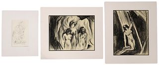(3) CONSTANCE FORSYTH (TX, 1903-1987) LITHO CRAYON & GRAPHITE DRAWINGS
