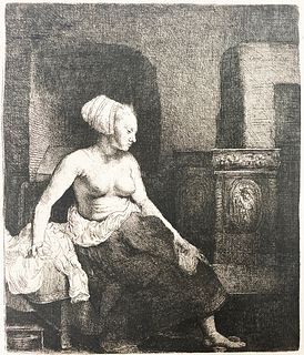 Rembrandt van Rijn (After 1883) - Woman Sitting Half Dressed Beside A Stove