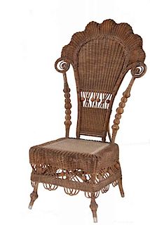 VINTAGE WICKER HIGH BACK PARLOR CHAIR
