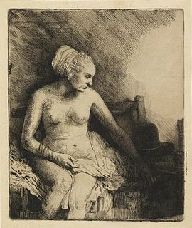 Rembrandt van Rijn - Woman at the Bath with a Hat Beside Her