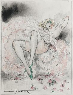 Louis Icart - Felecia in Pink Original Watercolor