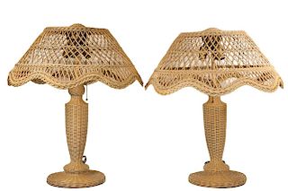 PAIR OF WICKER TABLE LAMPS