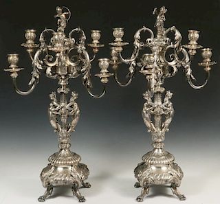 MONUMENTAL PAIR OF SILVER PLATE FIGURAL CANDELABRA