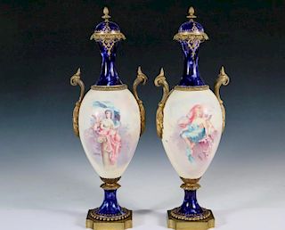 PAIR OF SEVRE STYLE URNS
