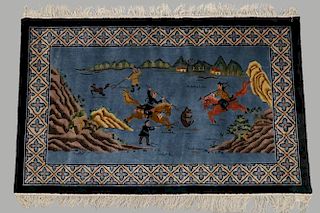 CHINESE SILK PICTORAL RUG - 3'-1" x 4'-11"