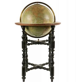 19TH C. GLOBE ON TWO-PART TALL STAND