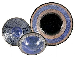 (3) SUZANNE CRANE HAND CRAFTED STONEWARE SERVING PCS