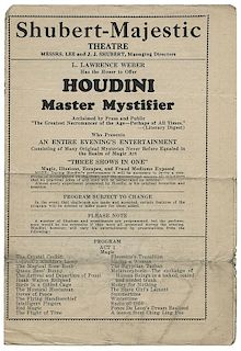 Shubert-Majestic Theatre Program. Houdini, Harry (Ehrich Weiss).