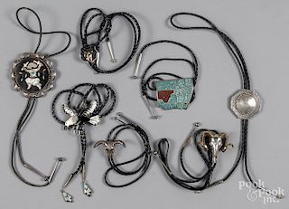 Group of Native American silver bolo ties, to incl