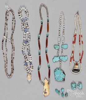 Turquoise slab necklace and nugget earrings, neckl