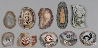 Collection of nine hand painted agate cross sectio