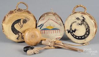 Three Native American drums, ca. 1970, to include