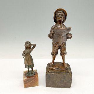 2pc Schmidt-Felling Bronze Boy Statue + Girl Statue