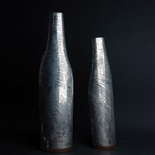 2pc Modern Metal Vases