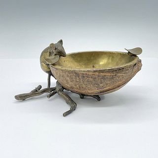 Vintage Brass and Coconut Shell Mouse Ashtray