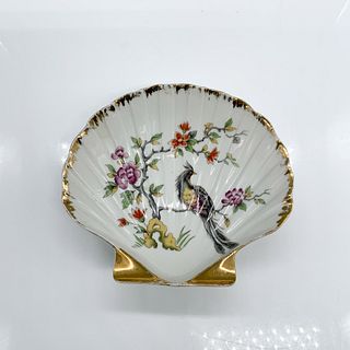 Murmac Limoges France Flowers & Bird Clam Shell Dish