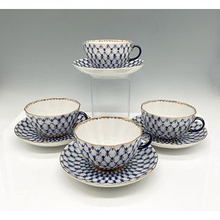 8pc Russian Lomonosov Porcelain Teacups + Saucers