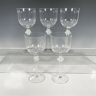 5pc Lalique Crystal Tall Water Goblets, Roxane