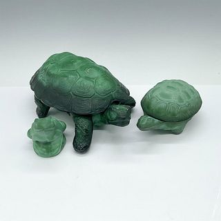 3pc Czech Malachite Ingrid Glass Turtle Boxes & Frog Figure