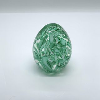Murano Glass Turquoise Swirl Egg Paperweight, Signed