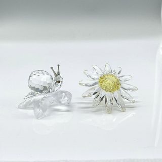 2pc Swarovski Silver Crystal Figurine, Snail and Flower