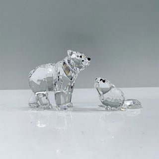 2pc Swarovski Crystal Figurines, Polar Bear and Beaver