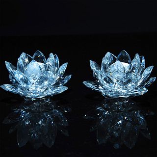 2pc Swarovski Crystal Candleholders, Waterlily, Medium