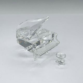 2pc Swarovski Silver Crystal Figurines, Grand Piano & Stool